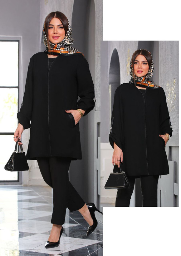 مانتو ساده کاربردی آیلار مشکی زاغ
