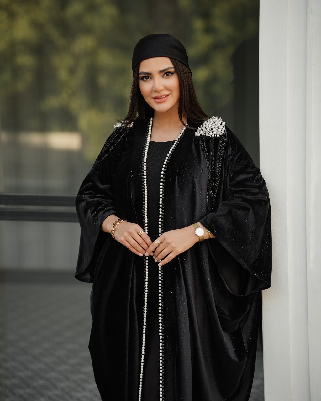 مانتو عبای مخمل مروارید دار