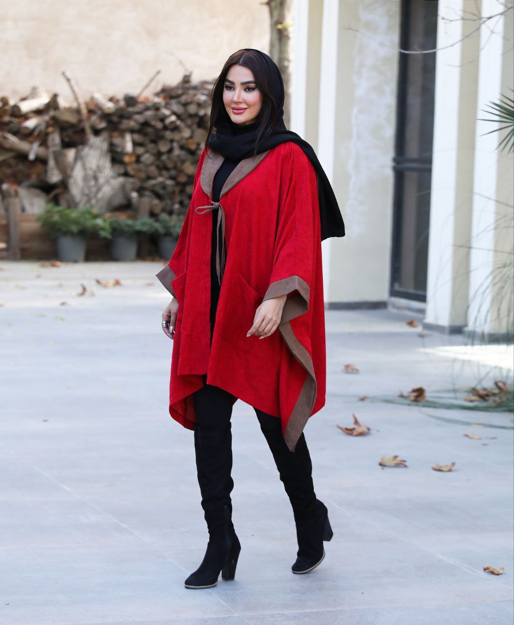 مانتو پانچ مخمل کبریتی سیلوان ( سایز بزرگ)