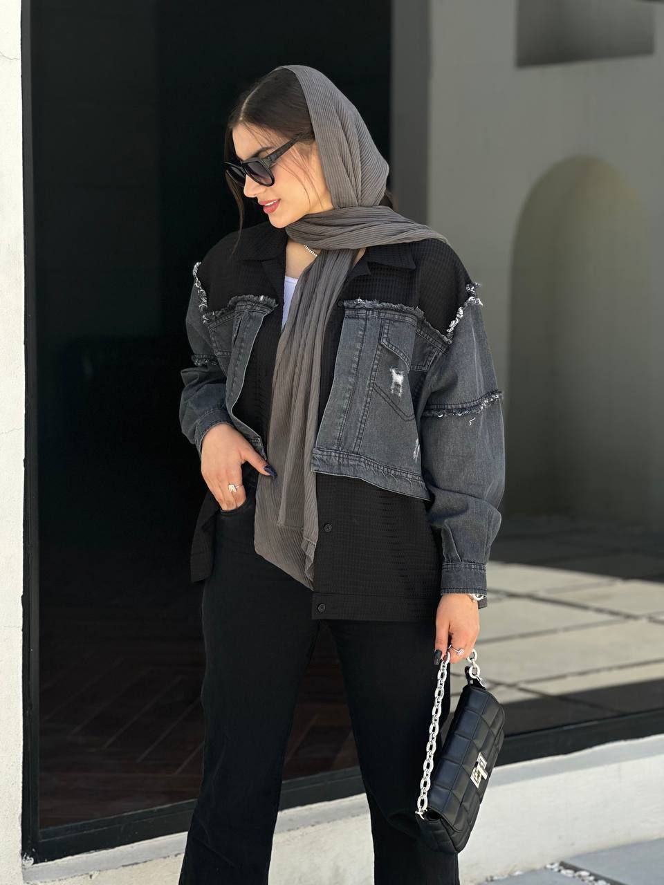 پیراهن جین ترکیبی کثیف دوزی