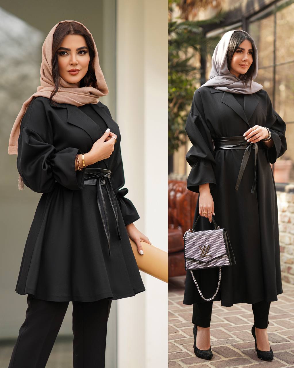 مانتو مزونی کلوش کمربندچرم ( در دو قد)
