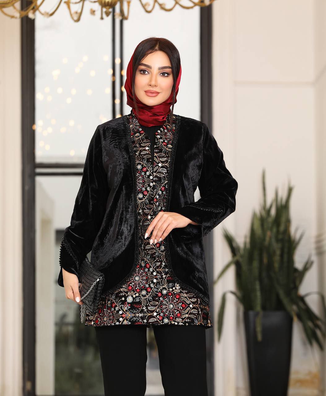 کت مخمل ترکیبی کارشده مزون دوز