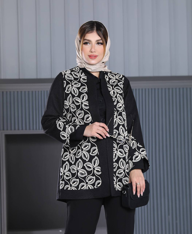 مانتو کتی لنین گلدوزی شده ترکیبی