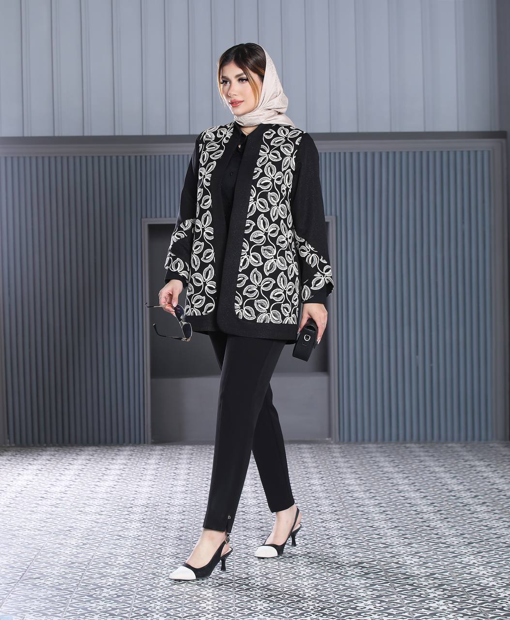 مانتو کتی لنین گلدوزی شده ترکیبی