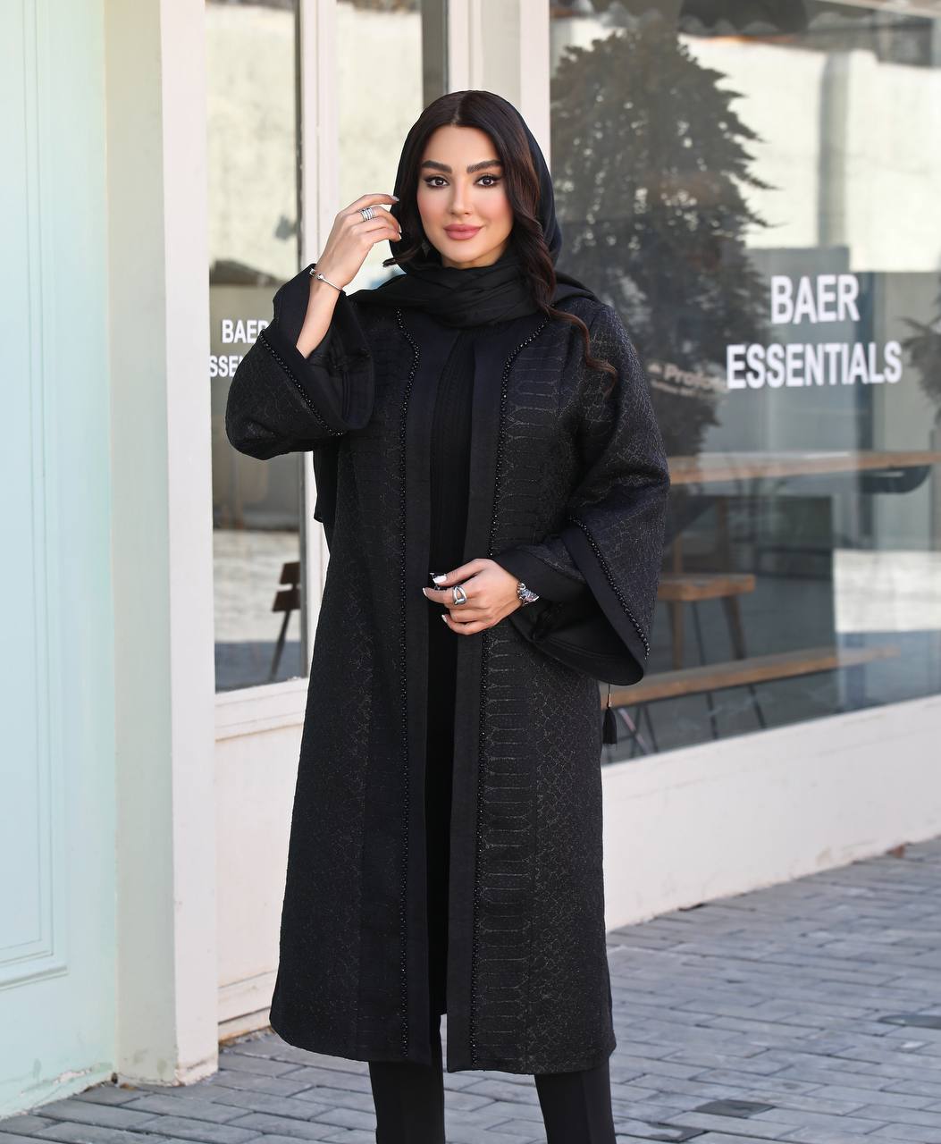 مانتو مجلسی ترکیبی ژاکارد سنگ دوزی ( سایز بزرگ)
