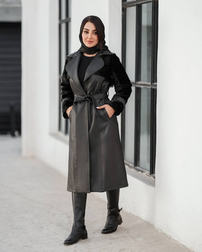 پالتو ترکیبی چرم و پوست مزونی
