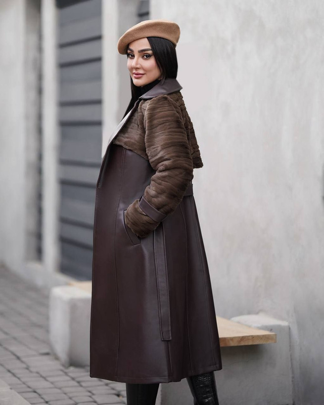 پالتو ترکیبی چرم و پوست مزونی