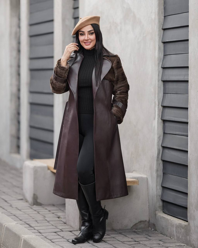 پالتو ترکیبی چرم و پوست مزونی