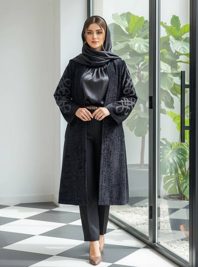 مانتو مجلسی مخمل آستین کارشده ( سایز بزرگ دارد)