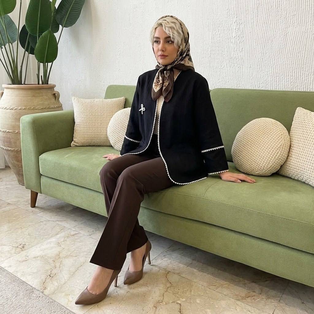 مانتو کتی صوفیا ژاکارد مروارید دوزی