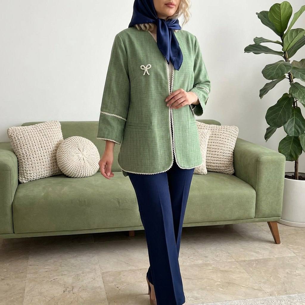مانتو کتی صوفیا ژاکارد مروارید دوزی