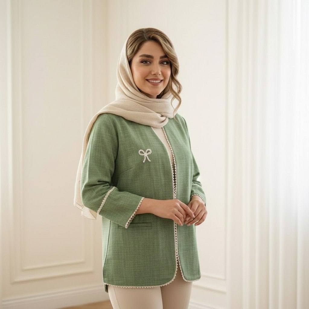 مانتو کتی صوفیا ژاکارد مروارید دوزی