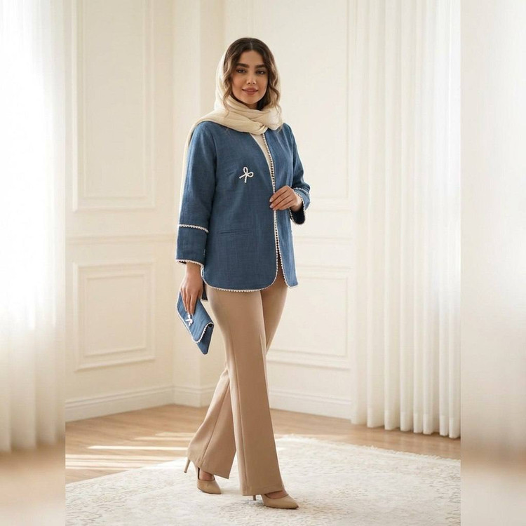 مانتو کتی صوفیا ژاکارد مروارید دوزی